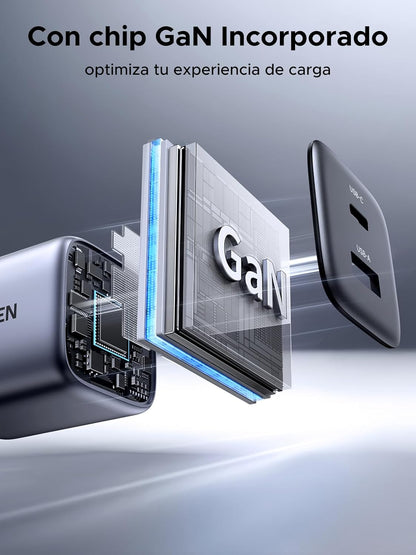 Cargador rápido UGREEN 20W con puertos USB-C y USB 3.0 (2 salidas)