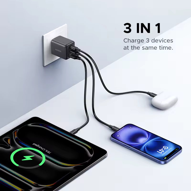 Cargador rápido UGREEN 20W con puertos USB-C y USB 3.0 (2 salidas)